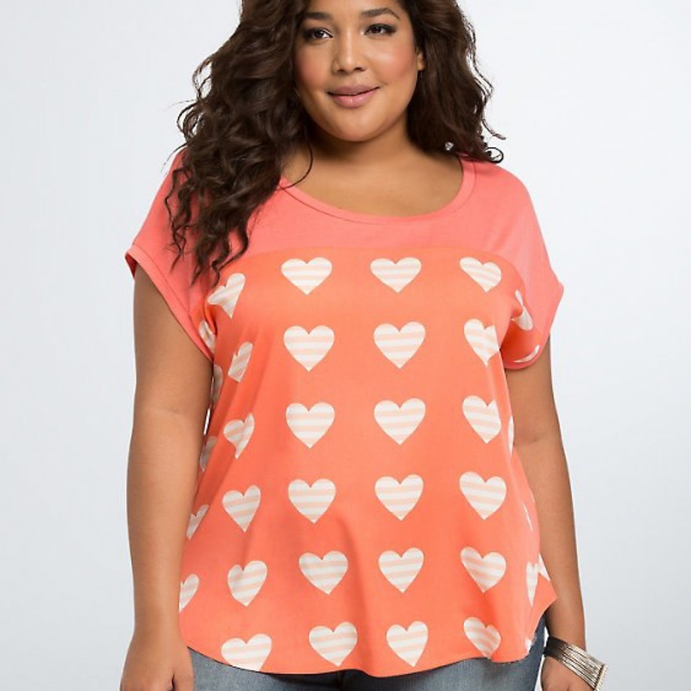 Coral orange top with hearts